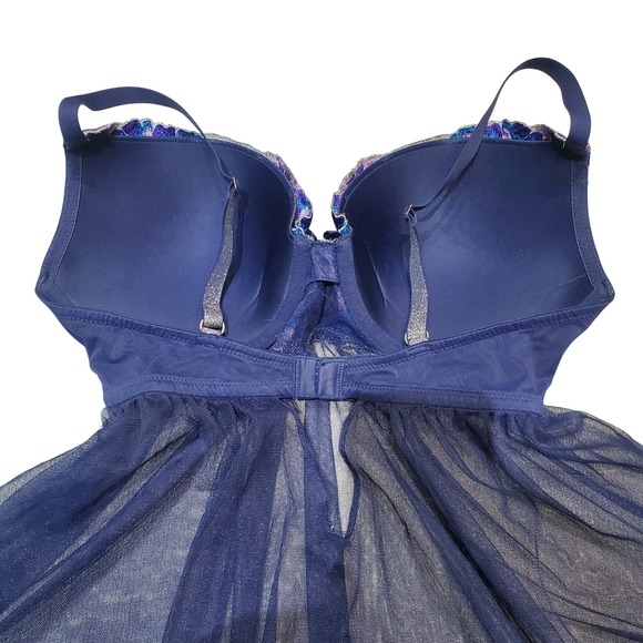 Victoria's Secret Navy Blue Floral Embroidered Babydoll Cami Top Y2K 36D - Picture 4 of 11